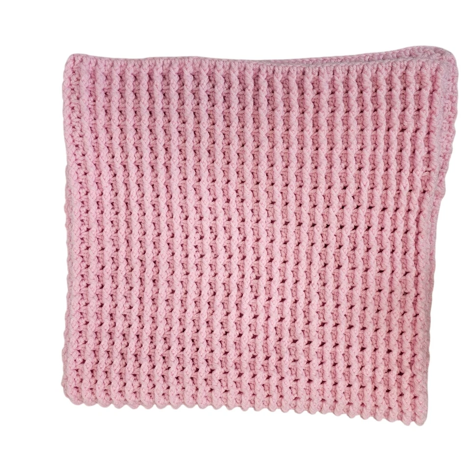 Handmade Light Pink Cable Knit Crochet Baby Blanket Throw Wrap 35"x34" Square - Image 1 of 4