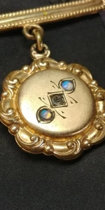 Victorian Mourning Black Ribbon Pocket Watch Fob Jewelry Opal? Stone Antique - Picture 1 of 20