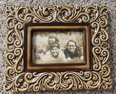 Grasslands Road " Family Memories " Frame 8x10 holds 4x6 Picture Ceramic Scroll - Image 1 of 4
