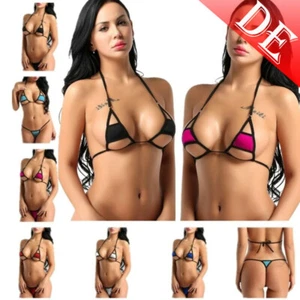 DE Damen Sexy Bikini Dessous Sets Micro Neckholder BH Oberteil mit Mini Slips - Bild 1 von 129