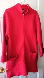 Eileen Fisher Wolljacke Lagenlook rot Full Zip Mantel kastig große Taschen Gr. XL - Bild 1 von 6