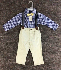Infant Boys 2 Piece Long Sleeve Outfit Shirt with Bowtie & Pants 12-18 Months - Picture 1 of 6