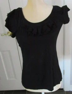 NY COLLECTION Kurzarm Oberteil Rüschen Spitzenbesatz schwarz Gr. M - Bild 1 von 4
