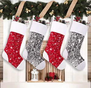 Aivanart Christmas Stockings Bulk Decorations Indoor,4 Packs 18" Red Gray - Picture 1 of 8
