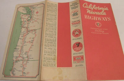 Mapa plegable de la autopista California Nevada 1935 de colección volando gasolinera "A" Foto 1 de 4