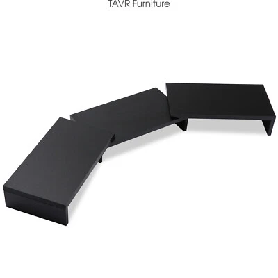 Dual Wood Monitor Riser with Length and Angle Adjustable 3 Shelf, Black - Image 1 of 4