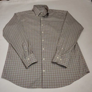 Peter Millar Dress Shirt Mens Size Large Brown Check Cotton Spandex Button Up - Picture 1 of 7