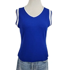 Wimbledon Vintage 90's Sweater Womens Small Tank Sleeveless Top Tennis Knit Blue - Picture 1 of 12