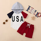 Toddler Boys Short Sleeve Letter Print Hooded Tops Sweater Short Pants Outfits