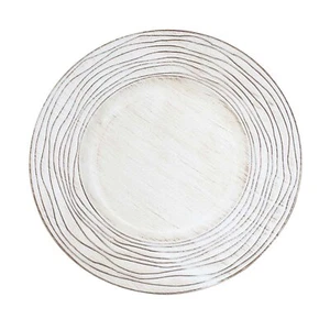 6 Round 13" White Rustic Wooden Plastic Charger Plates Rose Embossed Rim Party - Picture 1 of 9