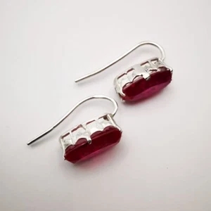 Vintage Fine Ruby Delicate Women's Earrings Marquise 925 Sterling Silver Jewelry - Picture 1 of 6