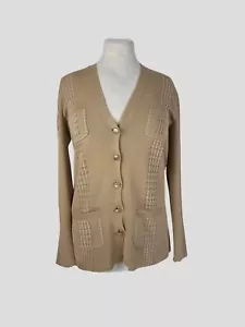 Chanel beige 100% cotton cardigan size UK12/US8 - Picture 1 of 7