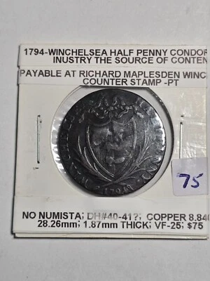 1794 1/2 PENNY WINCHELSEA INDUSTRY THE SOURCE VF-25; CONDOR TOKEN;  IMO - Image 1 of 3