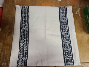 Ethan Allen "White and Navy Taped" 20" Linen Pillow Cover