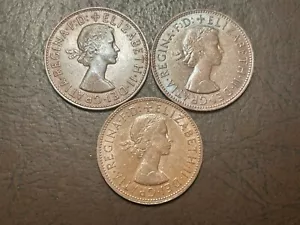 Lot Of 3 1961 1962 And 1963 Great Britain One Penny Coins - Picture 1 of 2