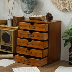 Retro Chest of 5 Drawers Wooden Storage Box Jewelry Organiser Case Chest Cabinet - Picture 1 of 14