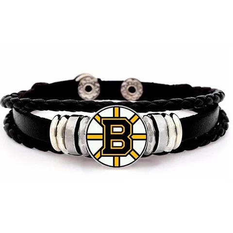 Boston Bruins Mens Womens Black Leather Adjust. Bracelet D14 Cover