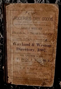 WAYLAND & WESTON MASSACHUSETTS 1887 RESIDENT & BUSINESS DIRECTORY LOCAL ADV MA - Picture 1 of 2