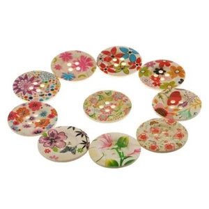 10pcs Assorted Flower 4-holes Wooden Round Button For Sewing Decoration 50mm - Picture 1 of 7