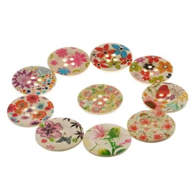 10pcs Assorted Flower 4-holes Wooden Round Button For Sewing Decoration 50mm - Image 1 of 4