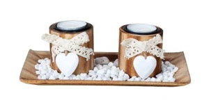 Teelichthalter Set mit Herz + Schleife 21,5cm Tischdeko Kerzenhalter Dekoration - Bild 1 von 1