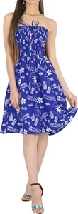 LA LEELA Women's Printed Casual Beachwear Digital Knee Length One Size Blue_B142 - Picture 1 of 3