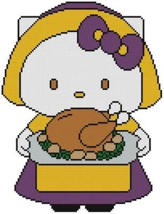 CROSS STITCH+ CRAFT PATTERN Hello Kitty Cat Thanksgiving Pilgrim Turkey Autumn - Picture 1 of 14