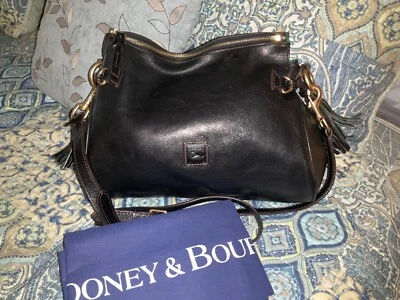 Dooney Bourke Florentine Leather Tassel Medium Zip Crossbody Shoulder - BLACK - Image 1 of 4