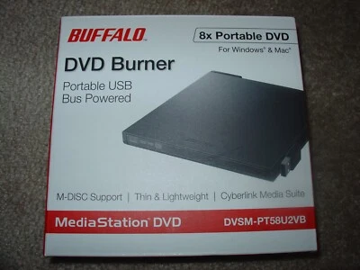 NEW NIB BUFFALO Media Station DVSM-PT58U2VB Portable DVD Burner Writer - Image 1 of 4