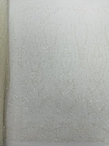 Luxus Perlen Spitze/Pailletten bestickt Spitzenstoff - ELFENBEIN - Meterware. - Bild 1 von 4