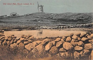 um 1910 alte Windmühle & Bauernhaus Blockinsel RI Postkarte - Bild 1 von 2