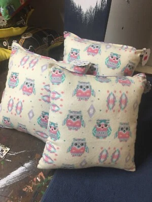 SET OF 2 HANDMADE  AZTEC OWLS PILLOWS  8X8 - Image 1 of 2