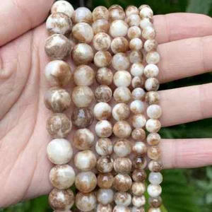 Coffee White Persian Jades Round Stone Bead For Jewelry Making Bracelet Necklace - Picture 1 of 7