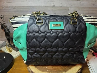 Betsey Johnson Large Teal Black and White Purse Has Some Wear On Handle See Pics - Image 1 of 4