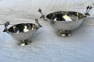 Crate And Barrel Silver Double Headed Reindeer Pedestal Bowl Christmas 6” & 9” - Picture 1 of 9
