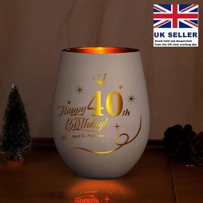 SUNWUUN 40th Birthday Gifts for Women Engraved Glass Tealight Holder Glass Gift Present