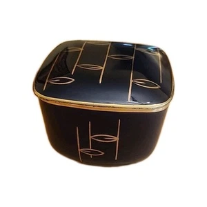 Caja de baratijas de porcelana MCM azul oscuro con detalles dorados, años 60 Aelteste Volkstedt - Imagen 1 de 9