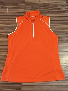 Slazenger Golf Shirt Womens sz Large 1/4 Zip Polo Sleeveless Pullover Orange - Picture 1 of 6