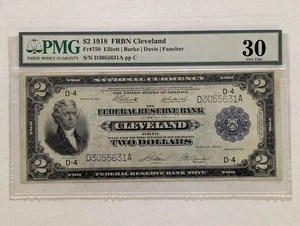1918 $2 PMG 30 🔥Battleship Note🔥 Cleveland ~FR 759 ~ Federal Reserve Bank Note - Picture 1 of 6