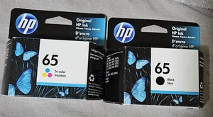 2 HP 65 Tintenpatronen Tri-Color und Schwarz Ablauf Feb & März 2023 versiegelt - Bild 1 von 3
