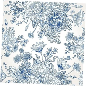 White/Blue Chrysanthemum Flowers Vinatge Floral 17.7" x 236.2" Blue/White - Picture 1 of 8