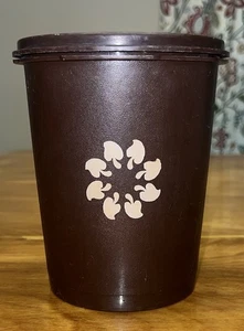 VINTAGE Tupperware Kanister 811 BRAUN KLAR Servier Dichtung creme Blumenmotiv - Bild 1 von 10