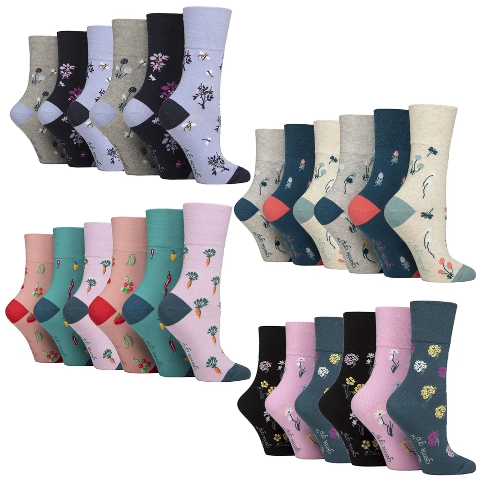 Gentle Grip - 6 Paar Damen Diabetiker Socken Mit Muster Ohne Gummi