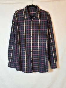 Camisa Bugatchi Uomo Para Hombre XL Negra/Colorida Cuadros Manga Larga Botón Calce Clásico - Imagen 1 de 9