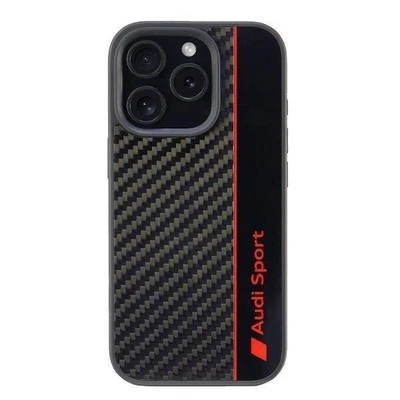 Audi Carbon Fiber Sports Red Stripe Hardcase for iPhone 16 Pro 6.3" Black/Red - Image 1 of 4