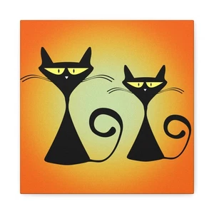 Schwarze Katze Leinwand Kunstdruck, abstrakte Katzen, Wandbild, Haustierliebhaber Geschenk 12x12 - Bild 1 von 5