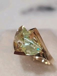 Vtg Strellman 14K Yellow Gold Lighthouse Lens Ring Fluorescent Strell Peridot - Picture 1 of 18