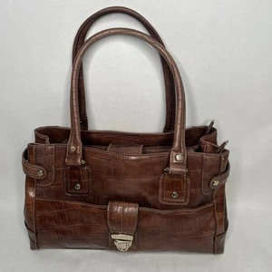 Bolso de mano vintage Liz Claiborne imitación cocodrilo charol marrón cartera de hombro cartera dorada - Imagen 1 de 15