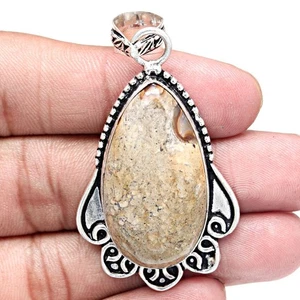 Pendant Rock Chalcedony Gemstone Handmade Mother's Day Silver Jewelry 2.25" - Picture 1 of 7