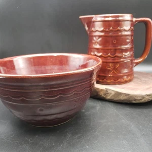 Vintage Mar-Crest Daisy Dot Stoneware Bowl & Pitcher Set – Oven Proof USA - Picture 1 of 16